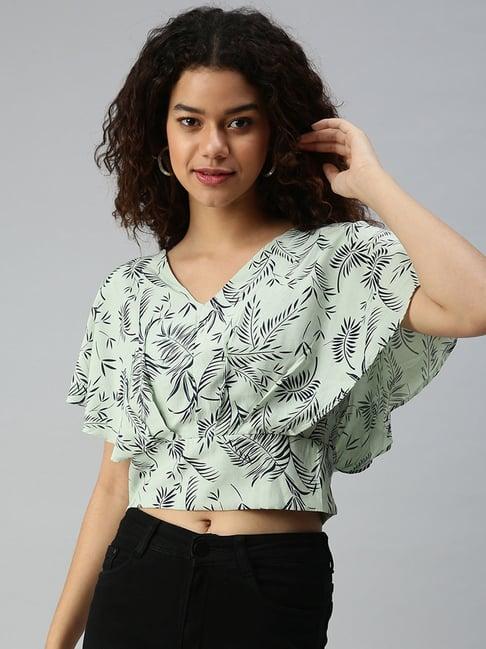 showoff v-neck flutter sleeves printed green top