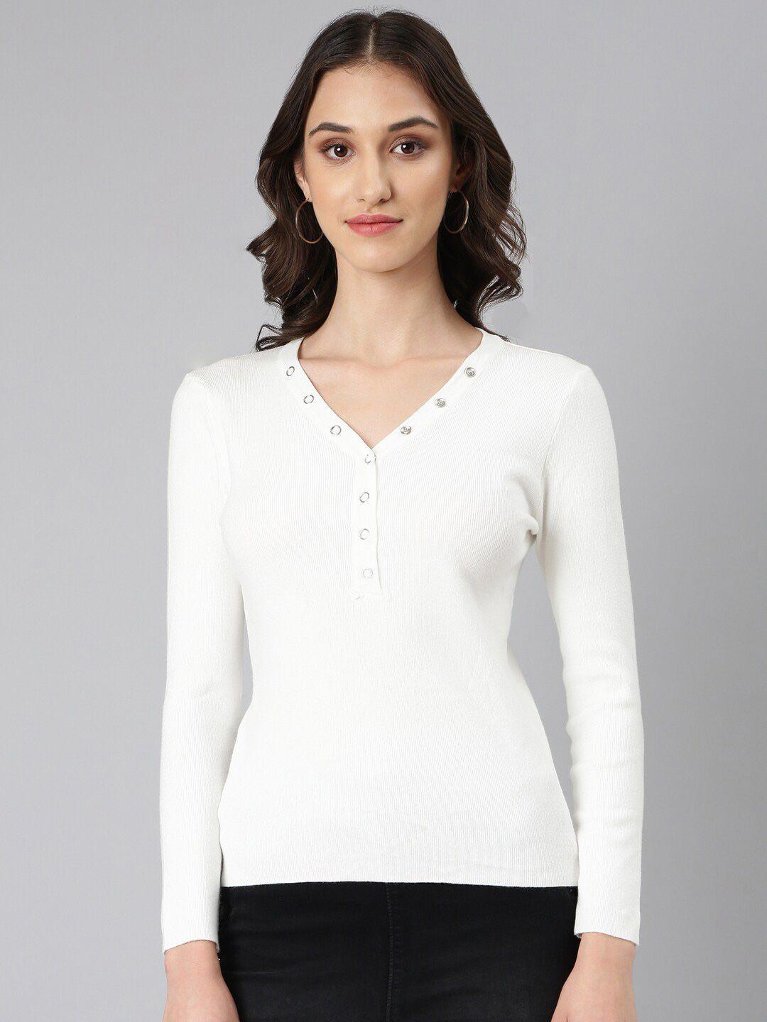 showoff v-neck long sleeves acrylic top