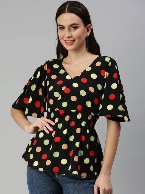 showoff v-neck polka dots black top