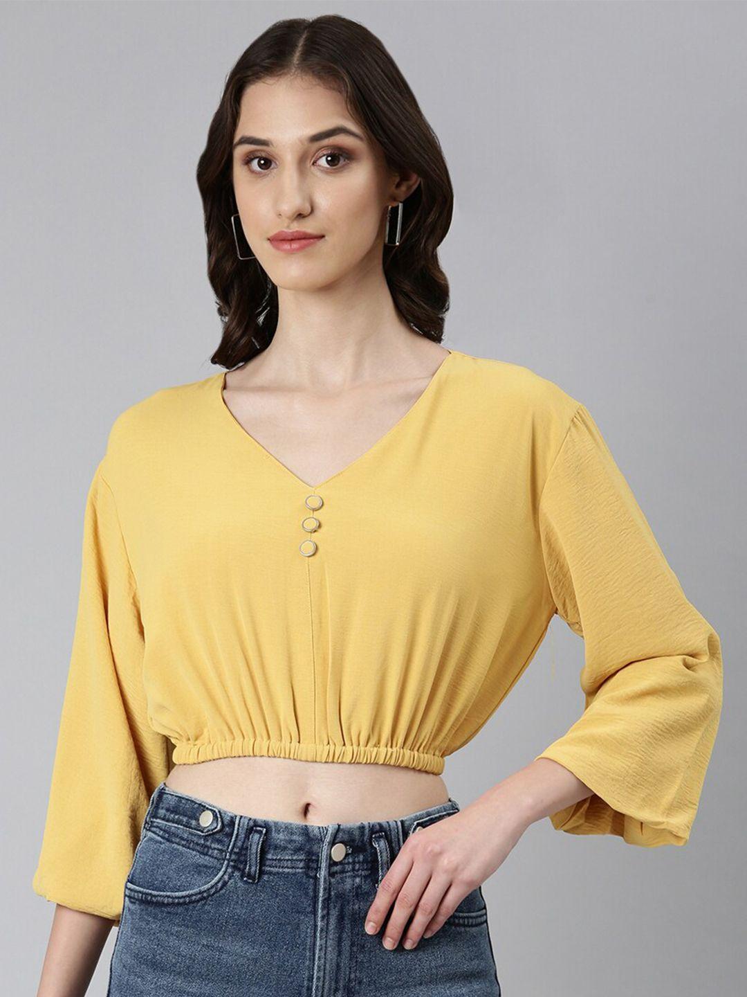 showoff v-neck puff sleeves blouson crop top