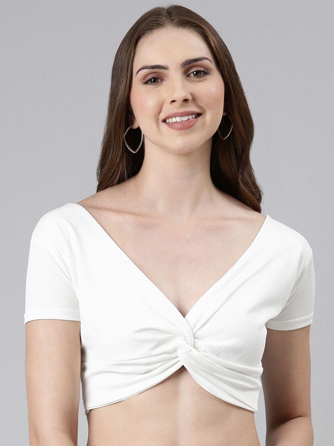 showoff v-neck ribbed twisted crop top