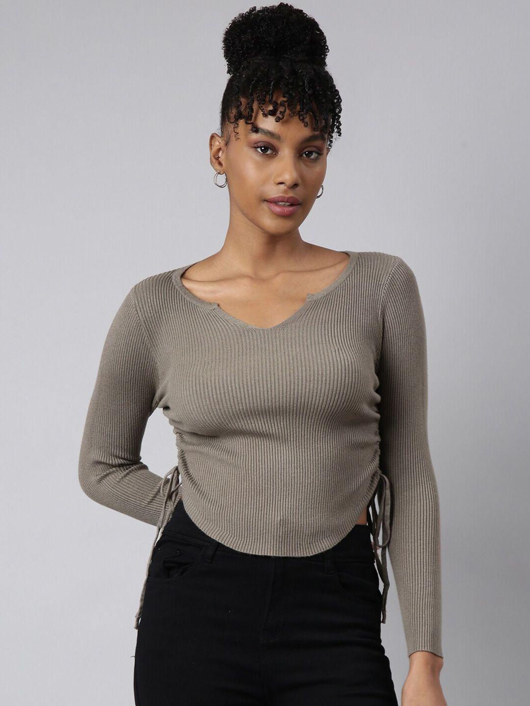 showoff v-neck ruched fitted acrylic top