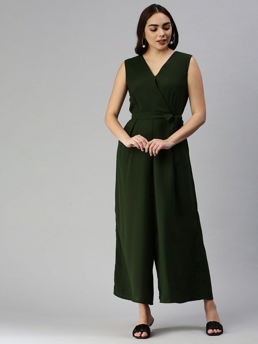 showoff v-neck sleeveless waist tie-ups basic jumpsuit