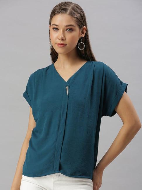 showoff v-neck solid teal top