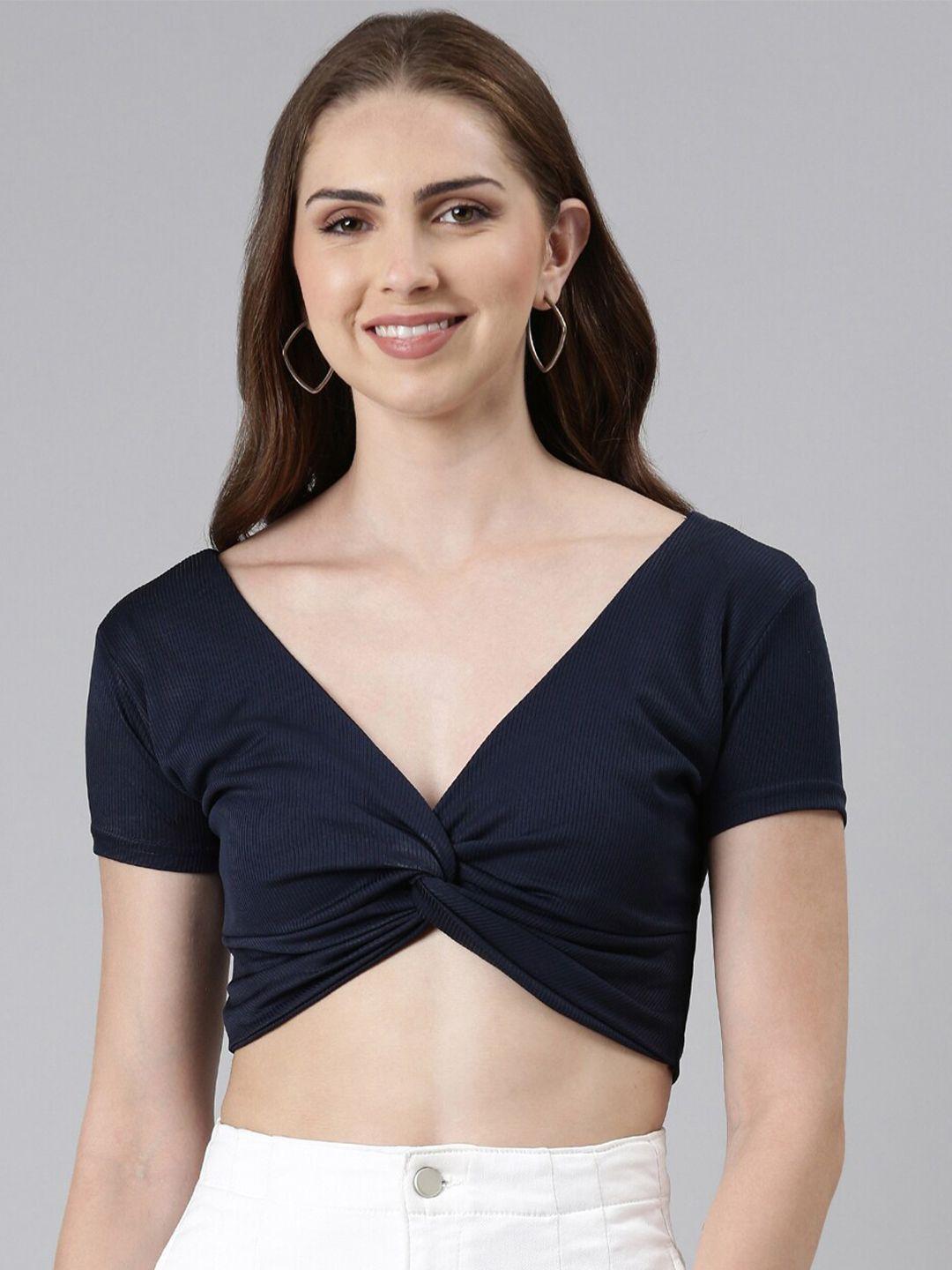 showoff v-neck twisted crop fitted top