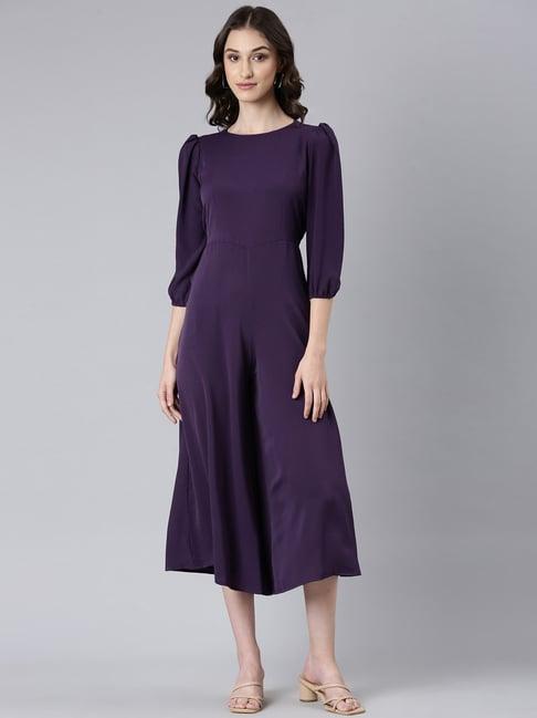 showoff violet cotton blend midi jumpsuit