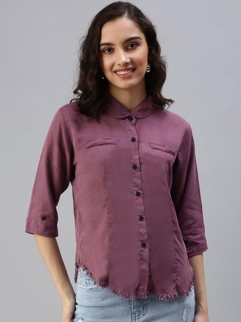 showoff violet cotton regular fit shirt