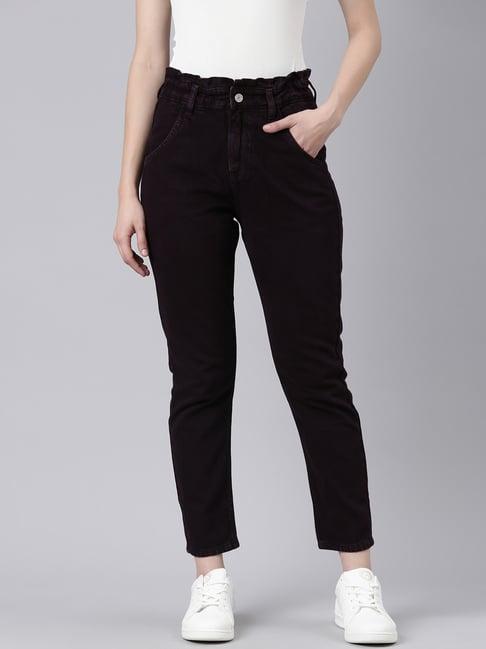 showoff violet denim boyfriend fit mid rise jeans