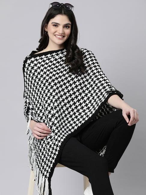 showoff white & black self design poncho