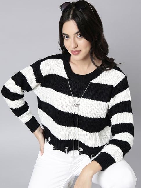 showoff white & black striped top comes with chain