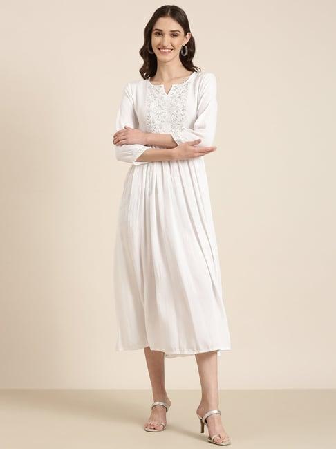 showoff white cotton fit & flare dress