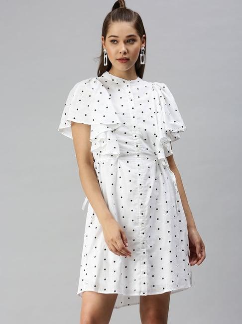 showoff white cotton polka dot a line dress