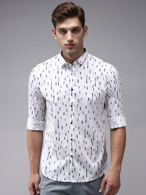 showoff white cotton regular fit printed shirt