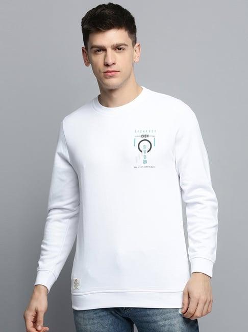 showoff white cotton regular fit printed sweatshirt