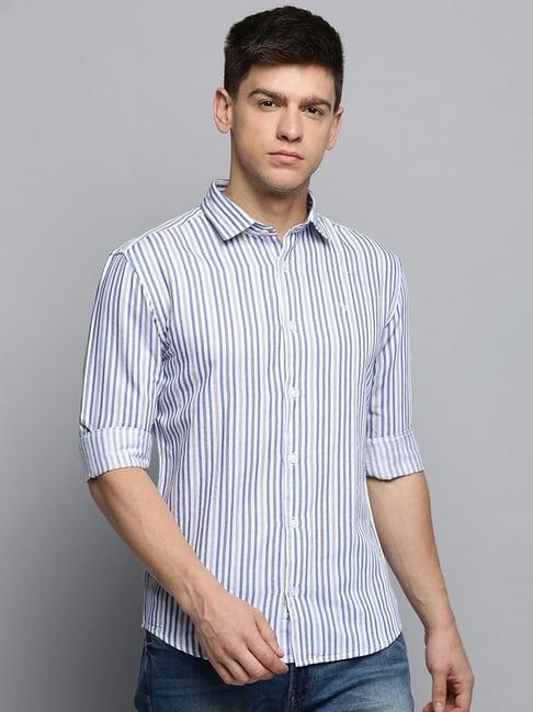 showoff white cotton regular fit striped shirt