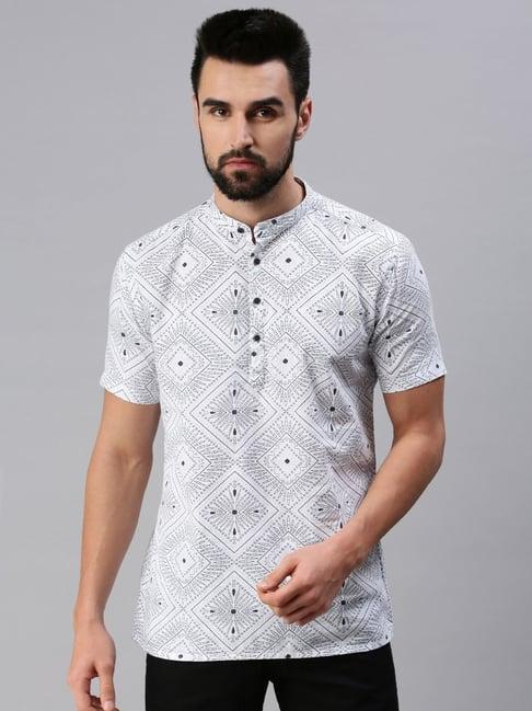 showoff white cotton slim fit printed kurta