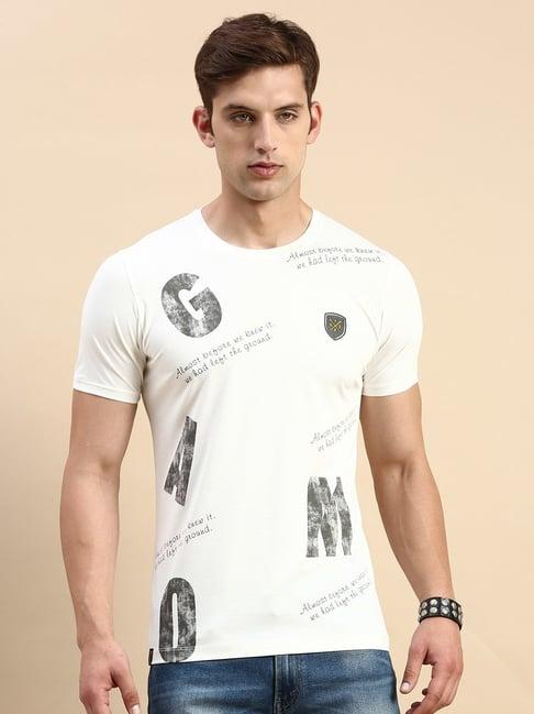 showoff white cotton slim fit printed t-shirt