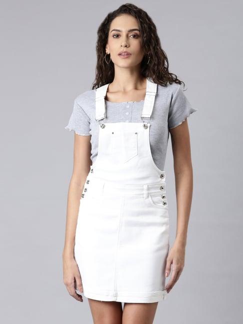 showoff white denim above knee dungaree