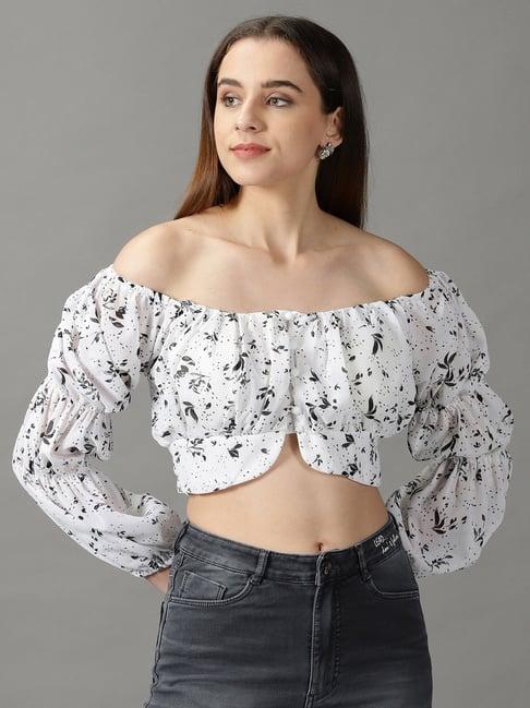 showoff white floral print crop top