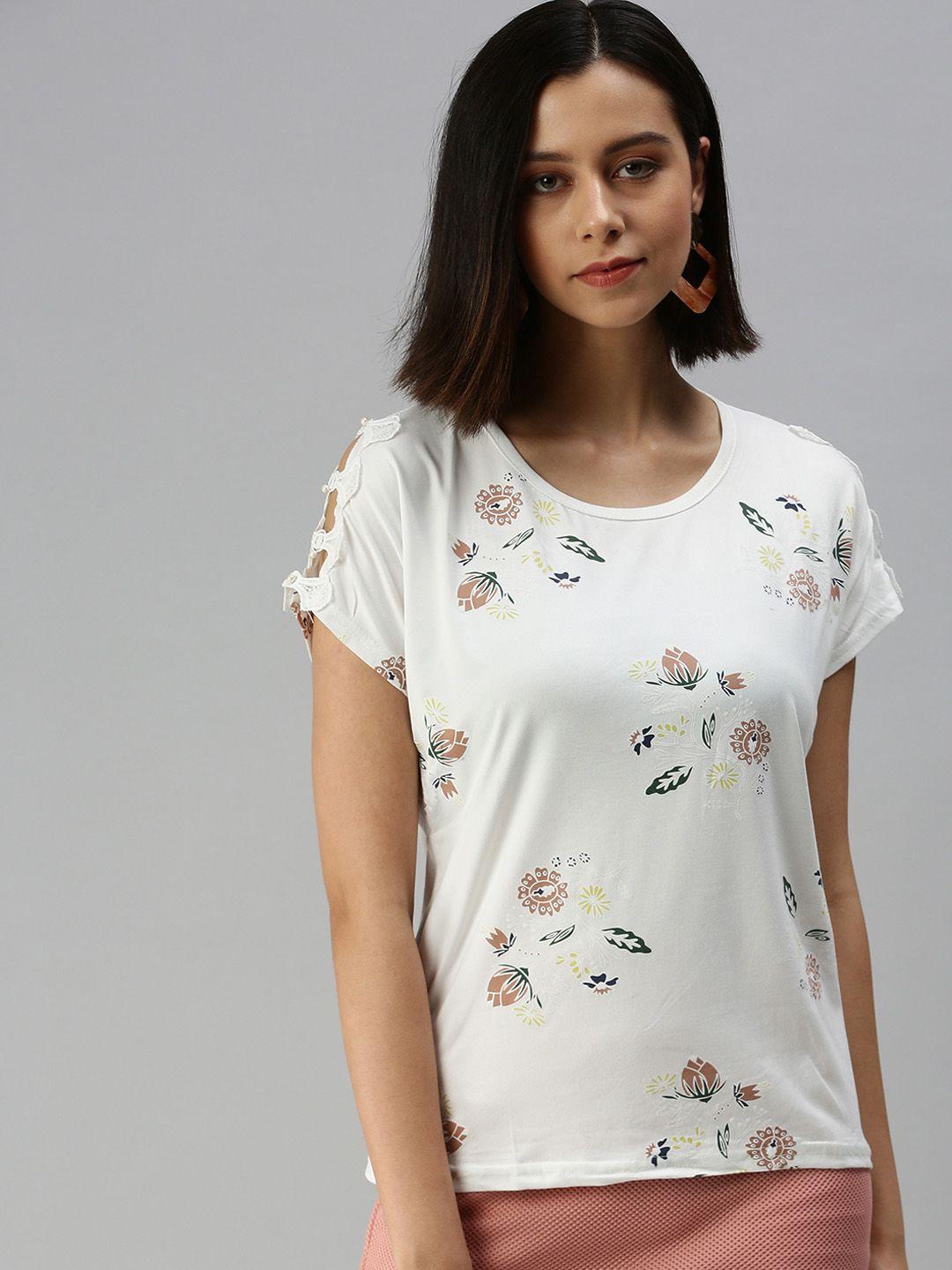 showoff white floral print extended sleeves top