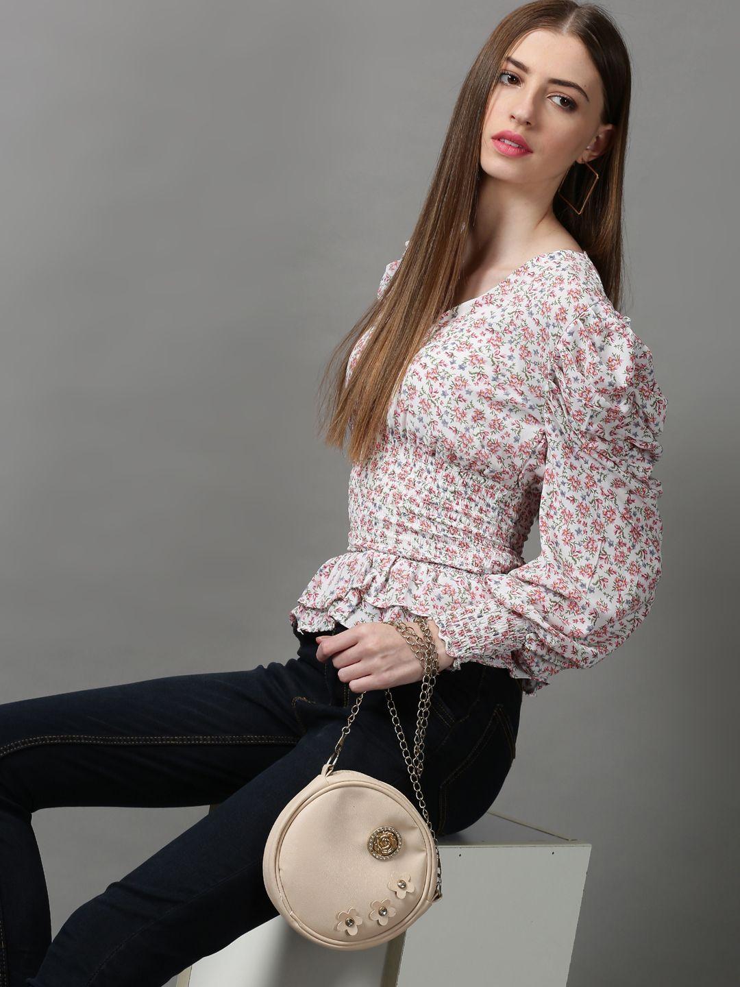 showoff white floral print georgette top