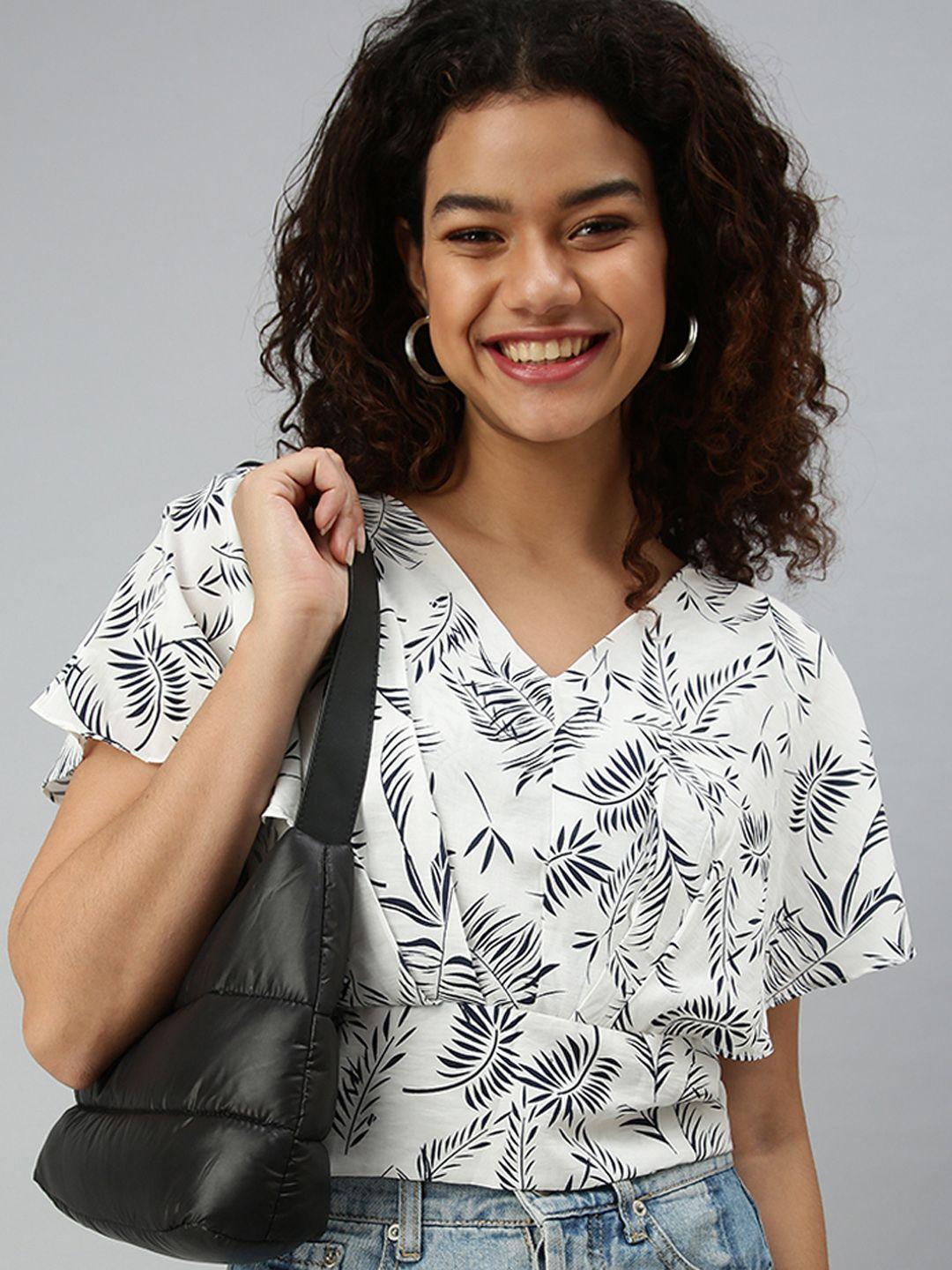 showoff white floral print tropical crepe top