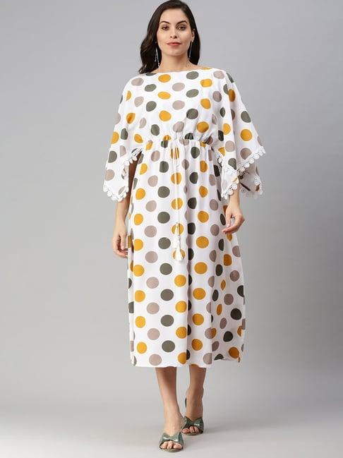 showoff white geometric print midi kaftan dress