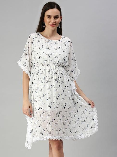 showoff white georgette floral kaftan dress