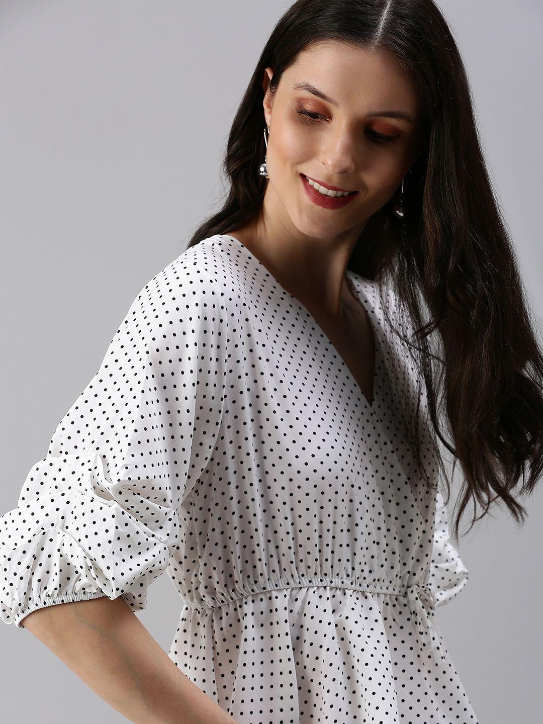 showoff white print crepe wrap top