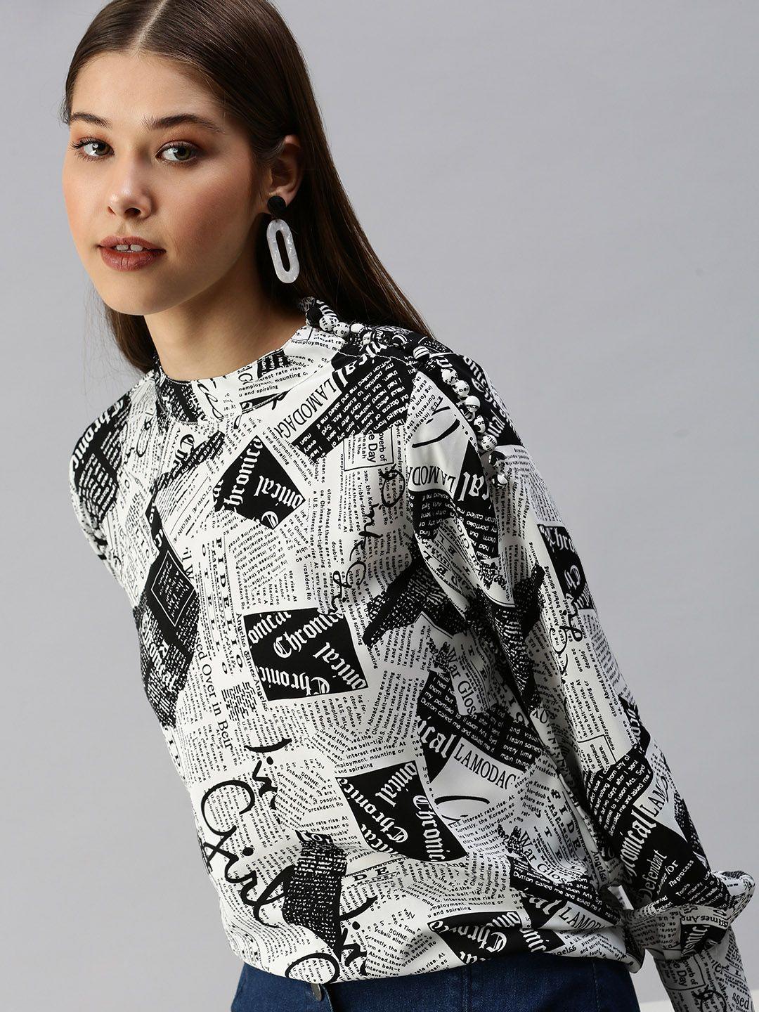 showoff white print monochrome crepe top