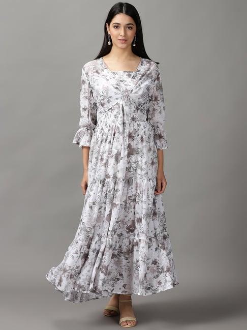 showoff white printed a-line dress