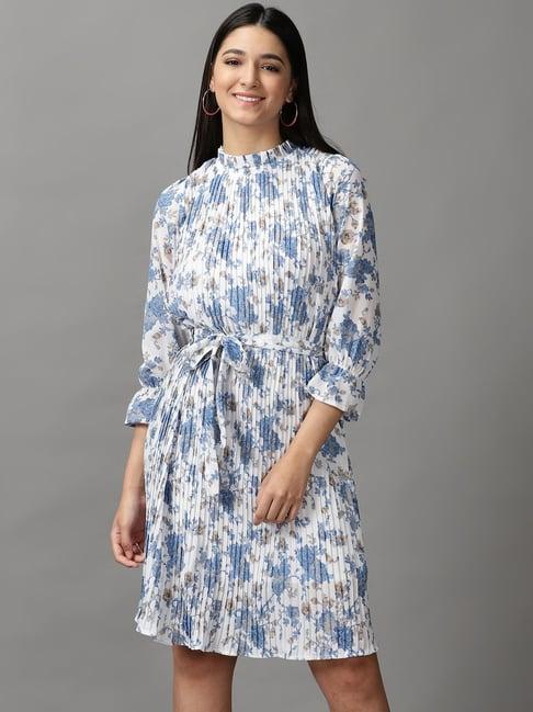 showoff white printed a-line dress