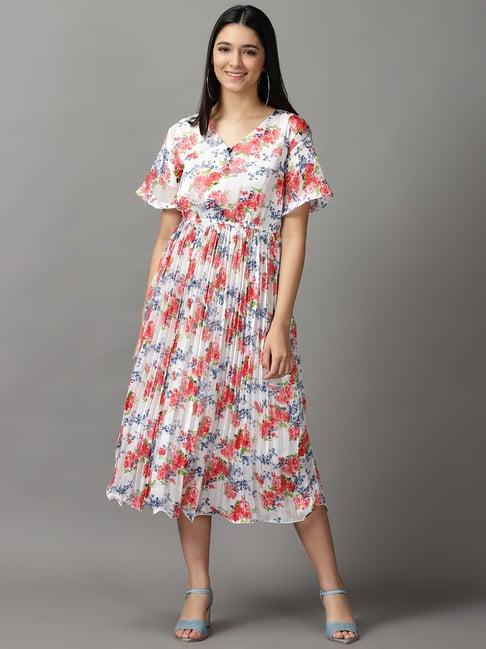 showoff white printed a-line dress