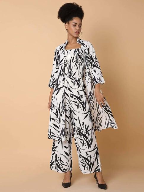 showoff white printed jumpsuit with shrug