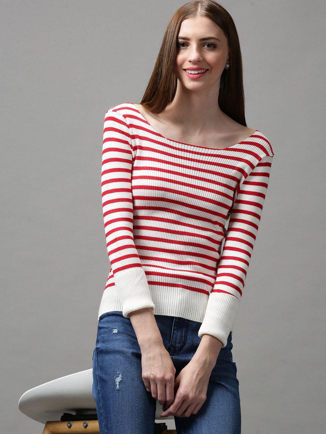 showoff white striped crop top