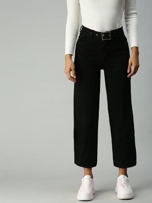 showoff wide leg clean look black jeans