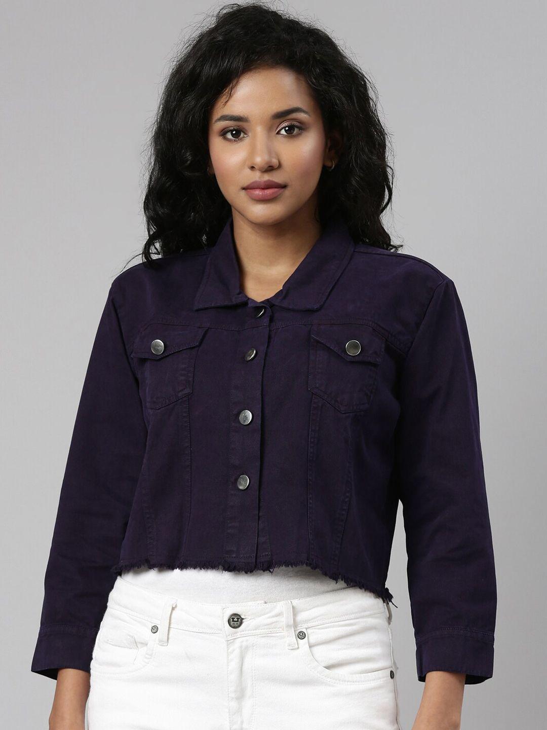 showoff windcheater spread collar crop denim jacket