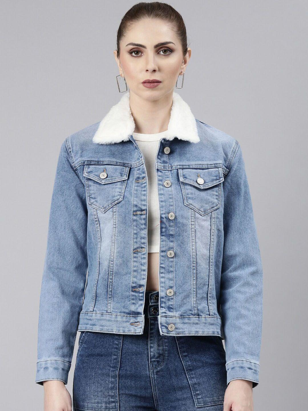 showoff windcheater spread collar crop denim jacket