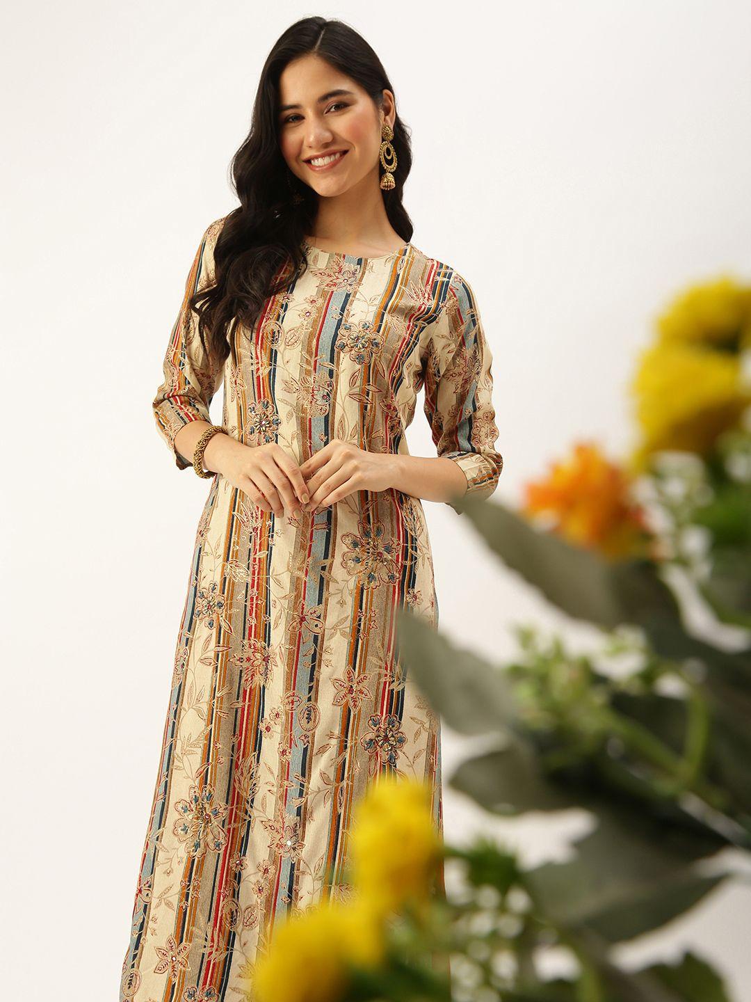 showoff women beige printed kurta