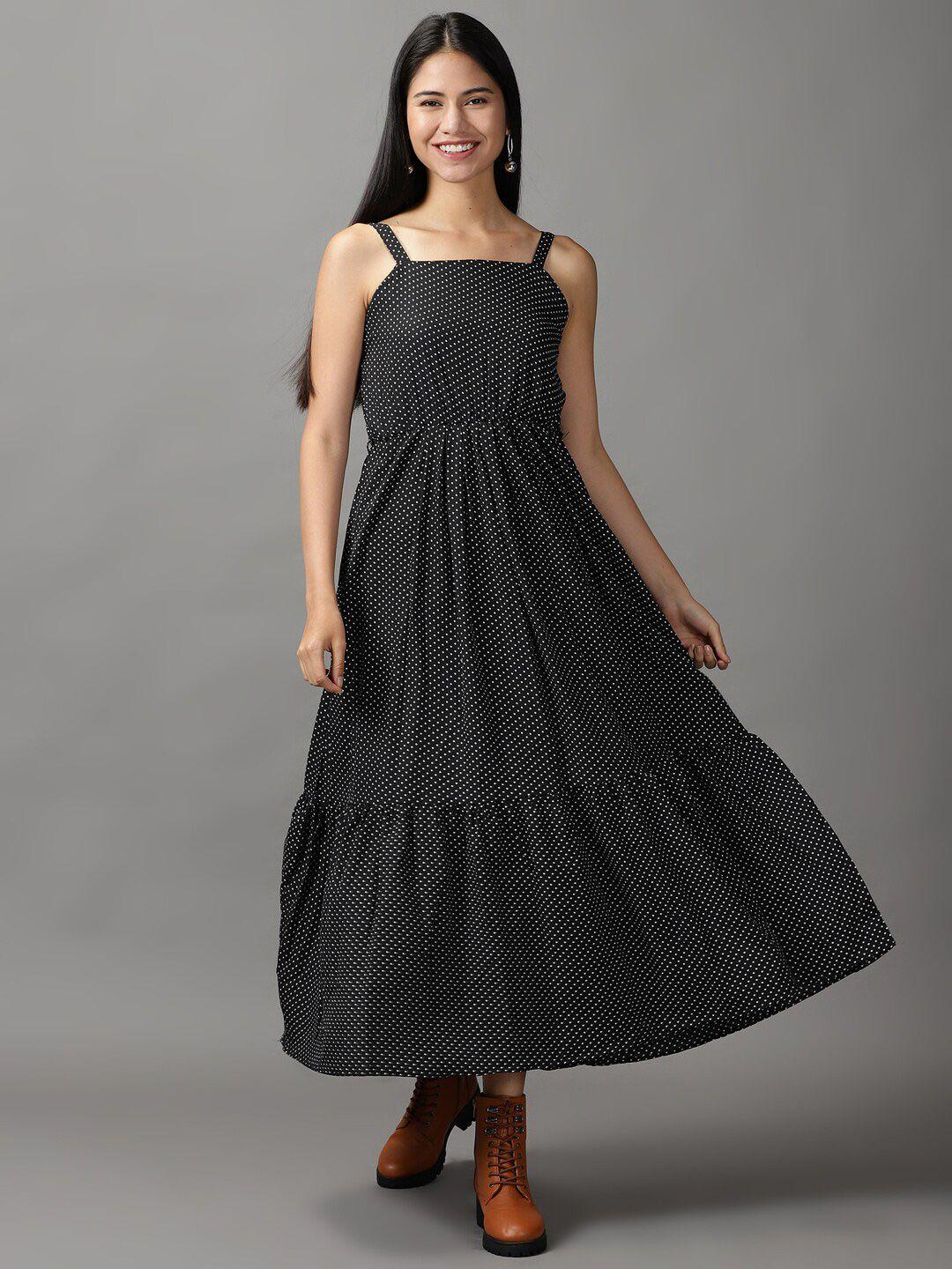 showoff women black & white polka dots maxi dress
