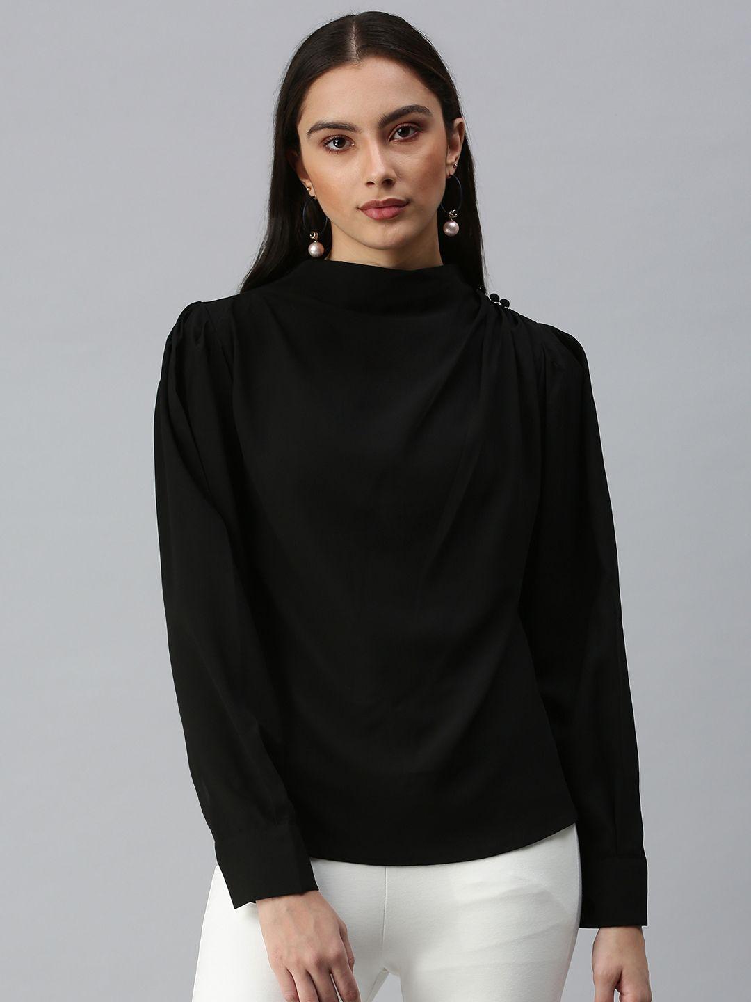 showoff women black crepe top