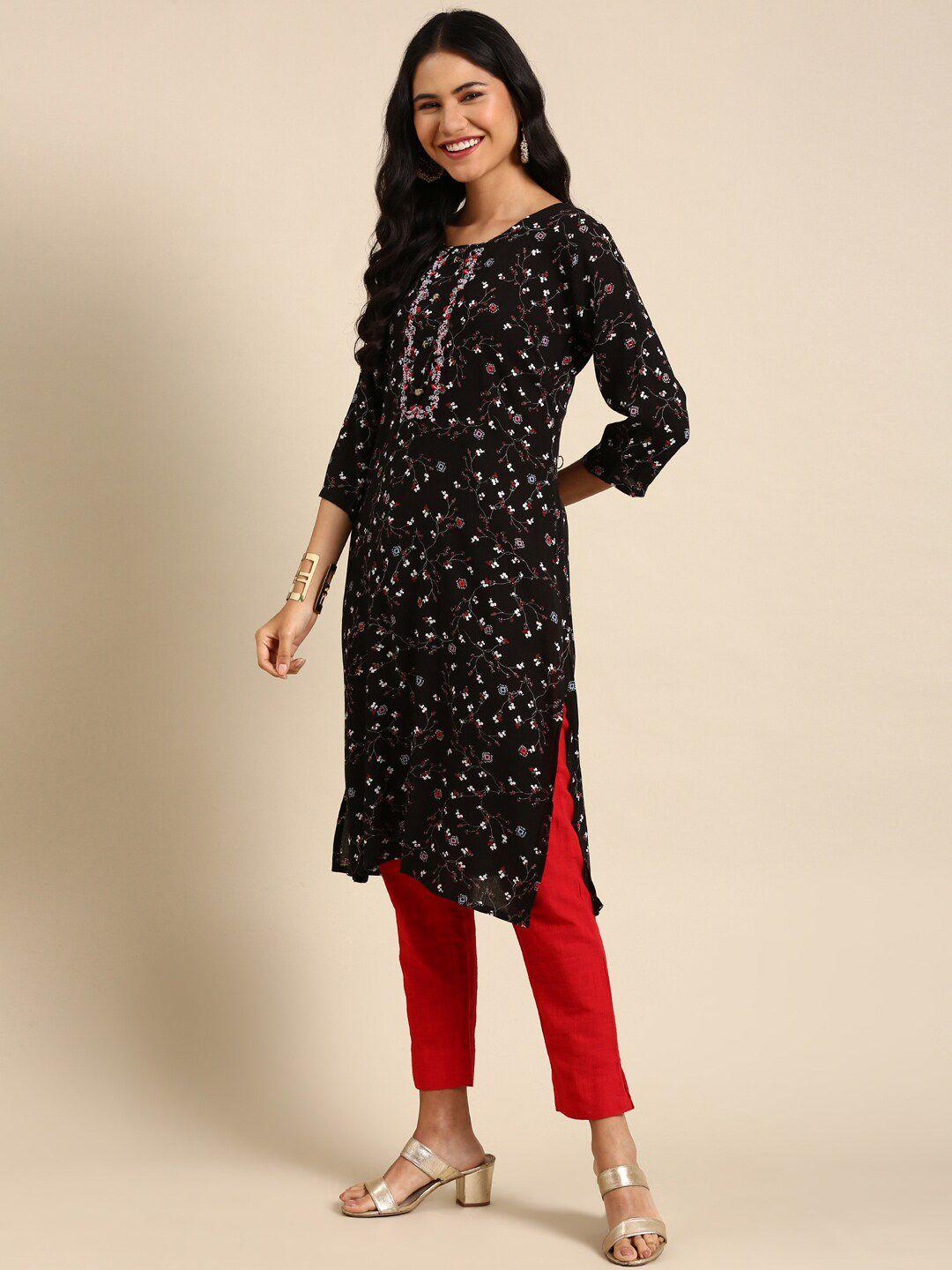 showoff women black floral printed kurta