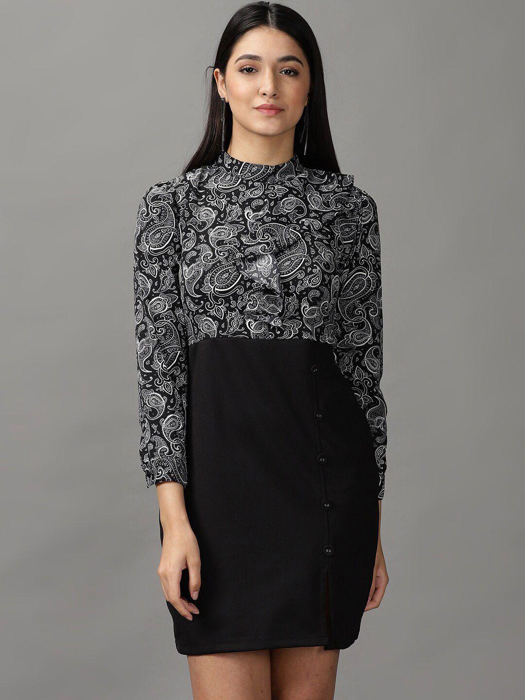 showoff women black floral sheath dress