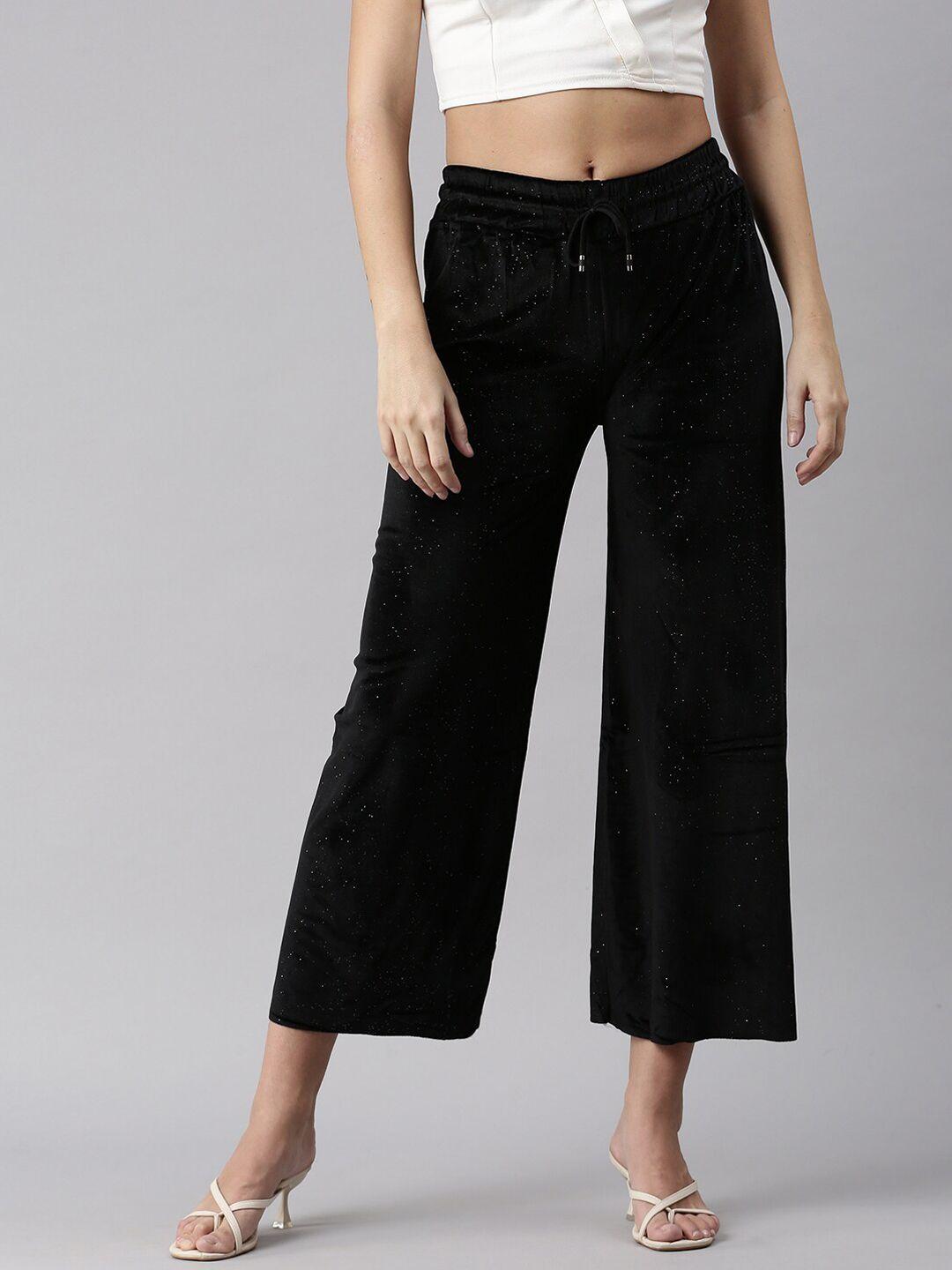 showoff women black loose fit high-rise culottes trousers