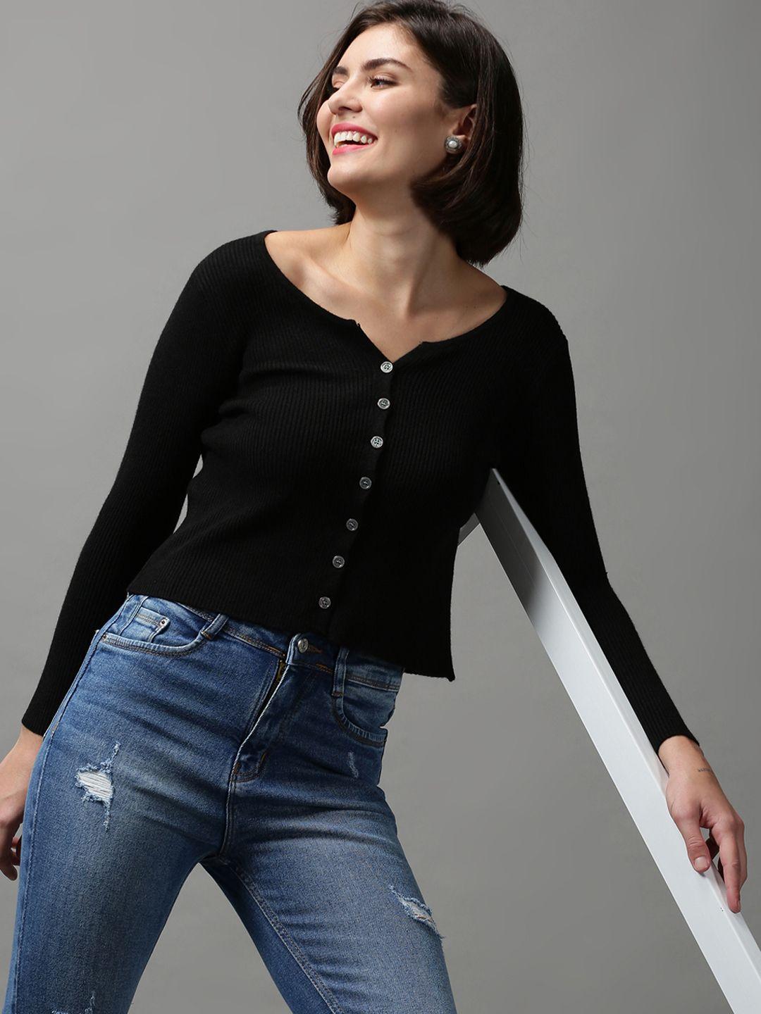 showoff women black open front cardigan