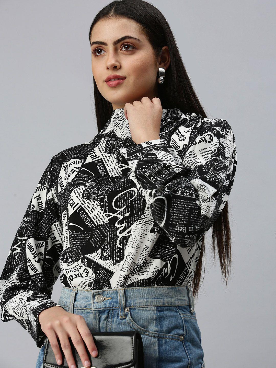 showoff women black printed crepe top