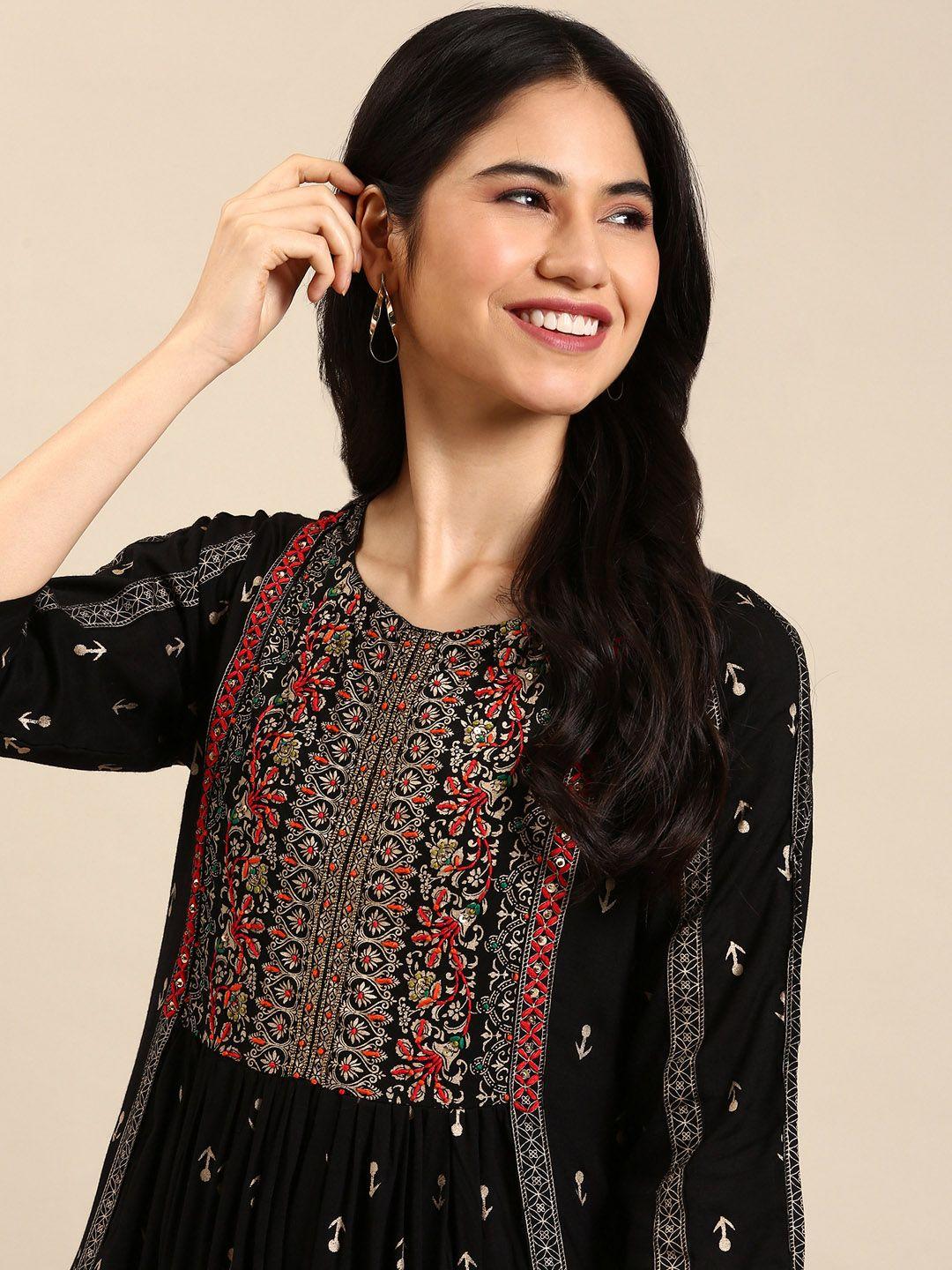 showoff women black printed grandeur & majestic artwork kurta