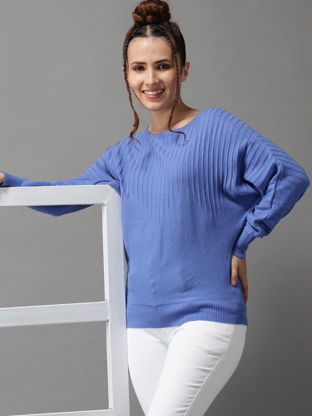 showoff women blue acylic pullover