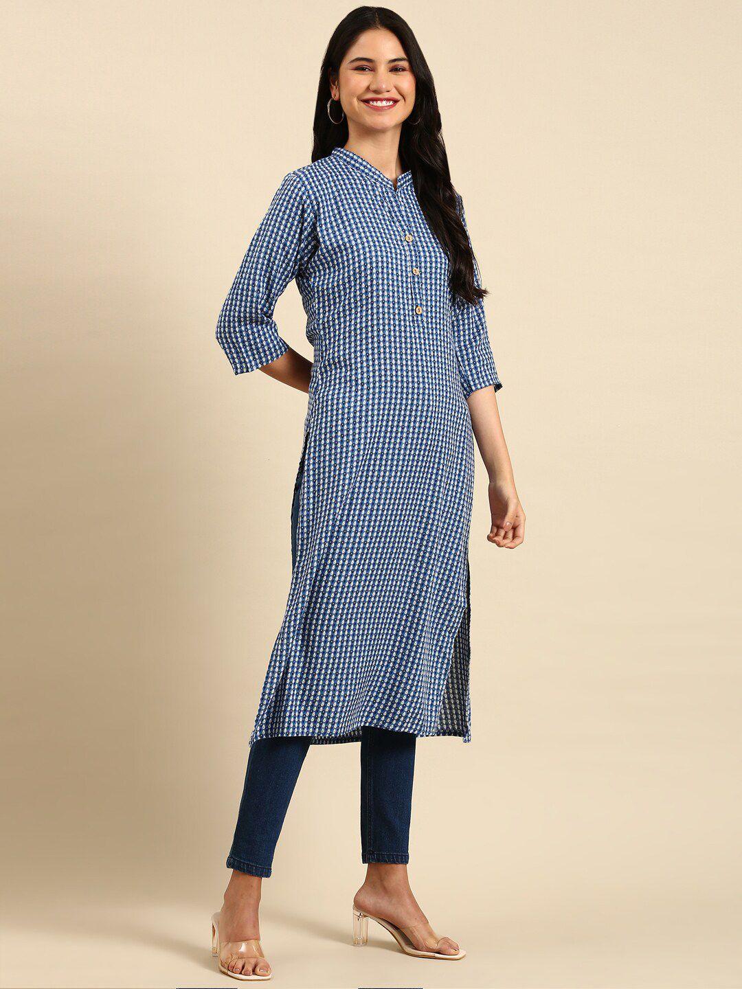 showoff women blue geometric printed kurta