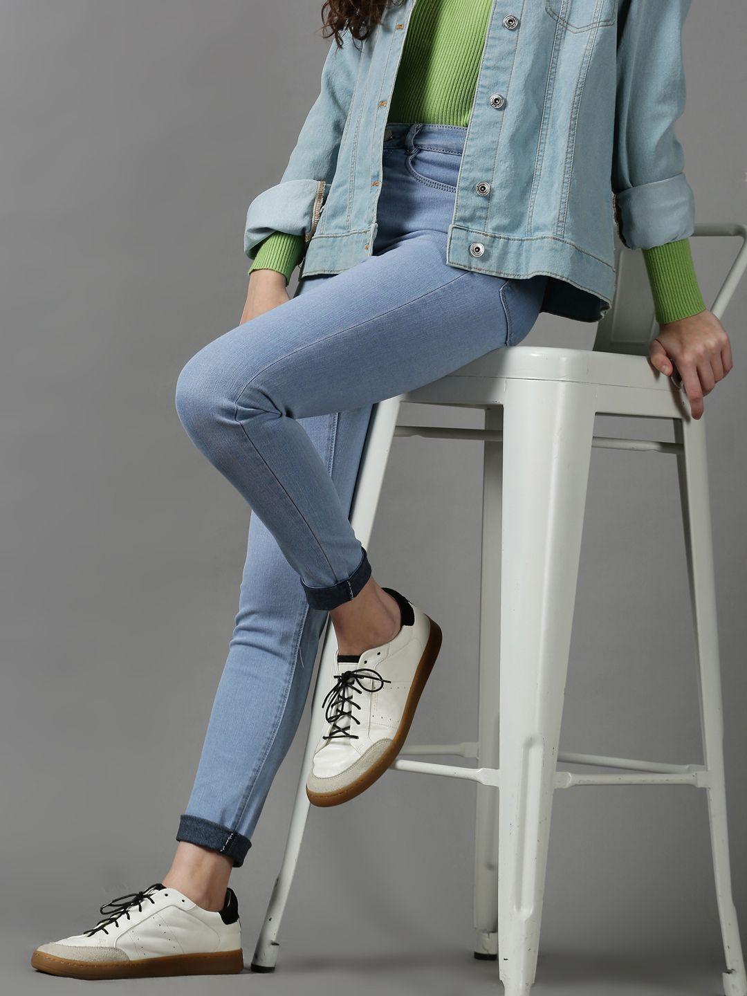 showoff women blue regular fit stretchable jeans